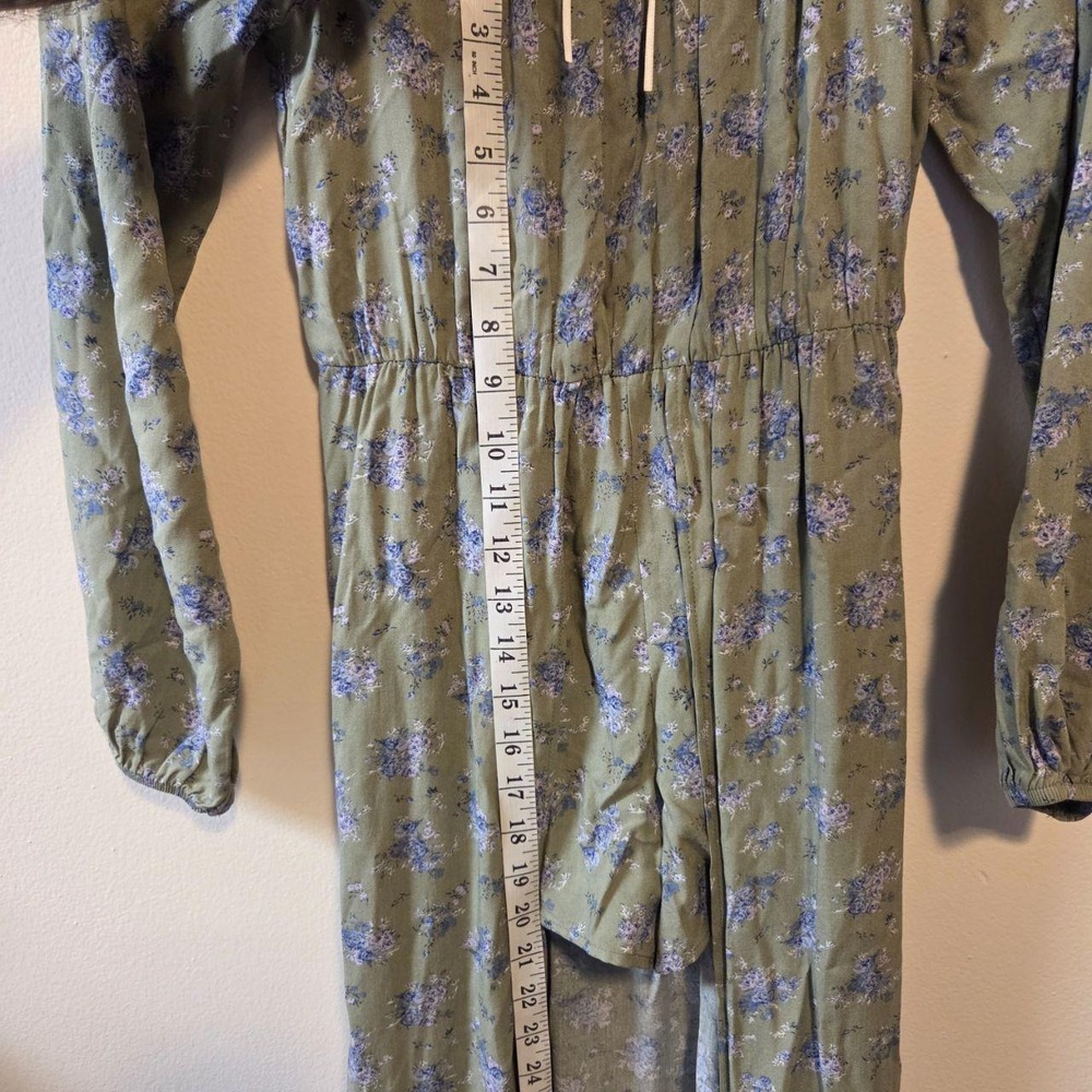 Stitch & Pine Girls Floral Maxi Romper Dress Olive Green Size L 14 Long Sleeve - Picture 8 of 8